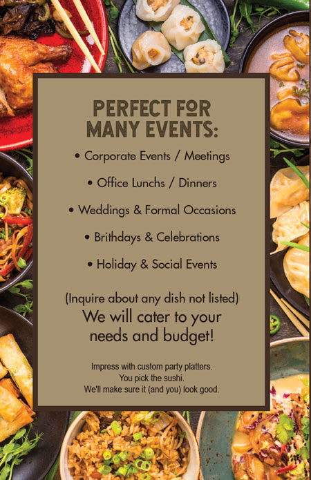 Catering printed menu, page 1. Open image for full size; telephone us if you need help reading the menu.