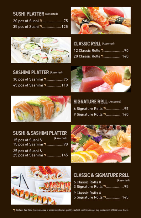 Catering printed menu, page 3. Open image for full size; telephone us if you need help reading the menu.